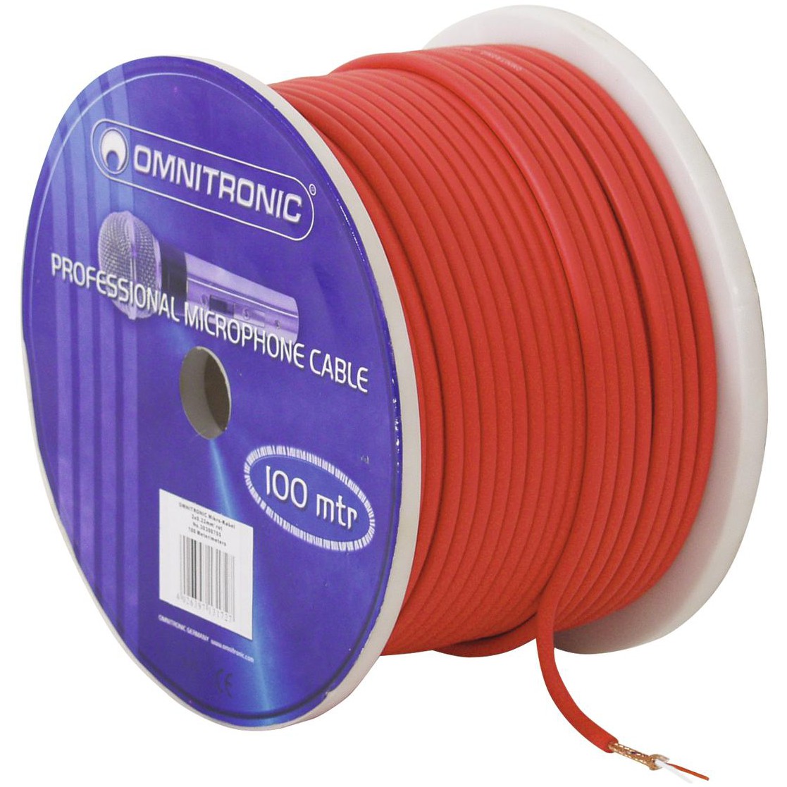 Omnitronic mikrofonní kabel, 2x 0,22qmm stíněný, červený