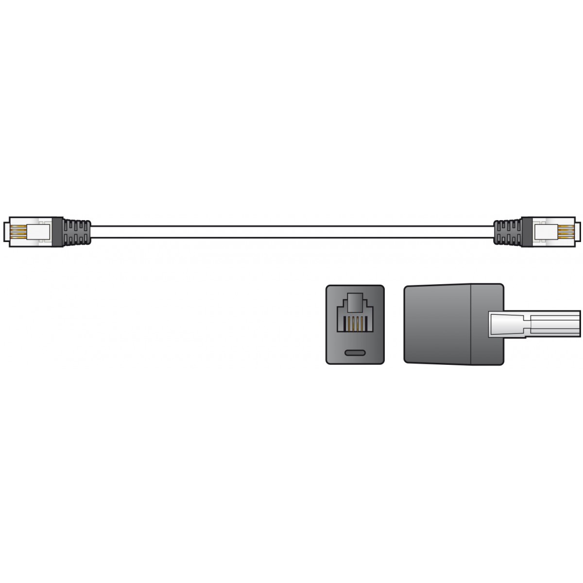 Fotografie AV:link kabel telefonní 2x RJ11 6P4C samec s redukcí na BT431A, černý, 3m